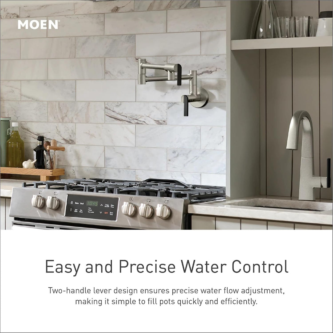 Moen S664NL Traditional Pot Filler Traditioneller Schwingarm Topffüller, Polierts Nickel, Polierts N