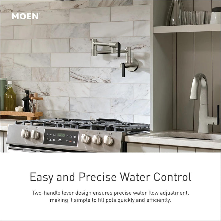 Moen S664NL Traditional Pot Filler Traditioneller Schwingarm Topffüller, Polierts Nickel, Polierts N