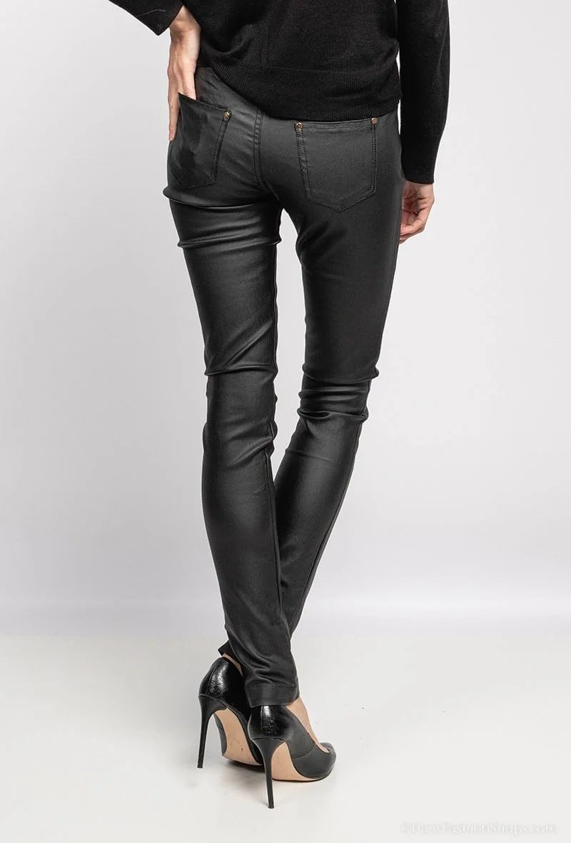 Lusty Chic Damen Kunstlederhose Leder Look Hosen Biker Stretch Skinny Jeans XL Schwarz 3, XL Schwarz