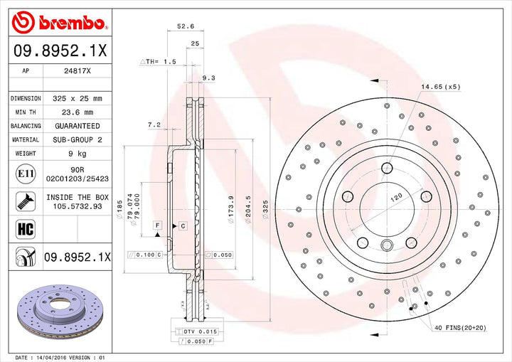 BREMBO 09.8952.1X Bremsscheiben (1 Stück )