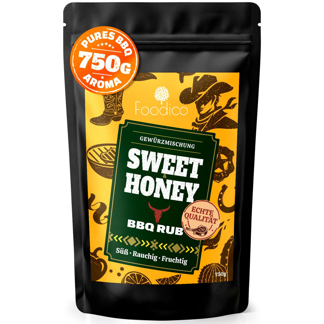 Foodico BBQ Rub Sweet & Honey 750g Grill Gewürz | Süss-Fruchtige Gewürzmischung mit Honig-Note | Exo