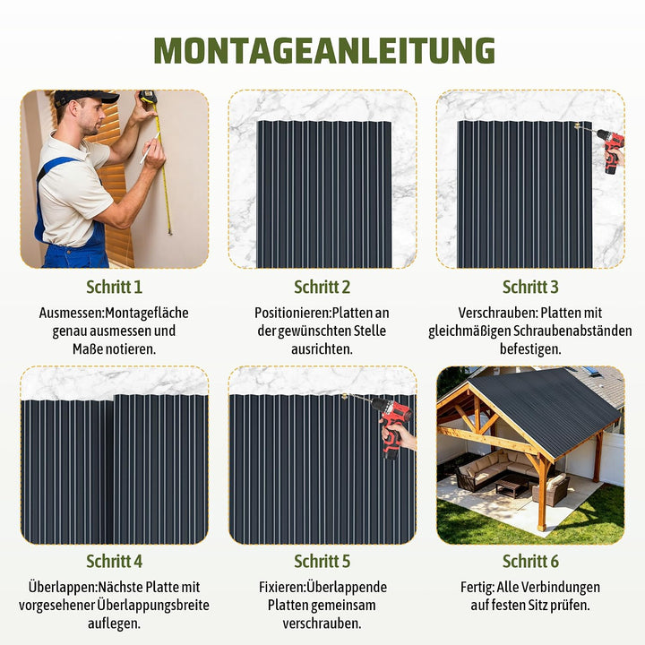 Thanaddo Wellplatten Anthrazit, 22er Set Wellplatte Dach Kunststoff Welldach mit Schrauben, wetterfe