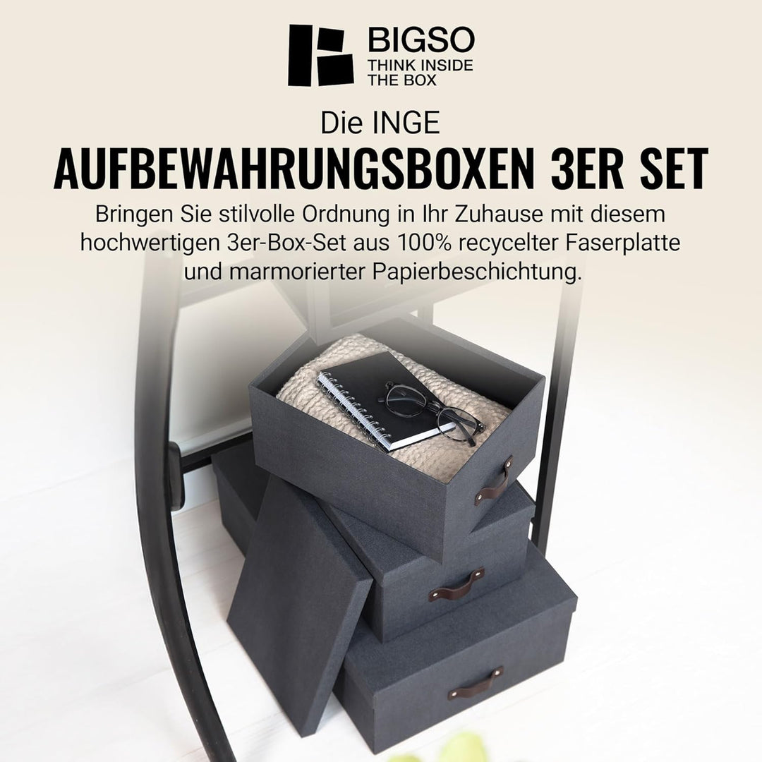 BIGSO BOX OF SWEDEN INGE 3er-Set Aufbewahrungsboxen für das Schlaf-, Kinder-, Arbeits- oder Badezimm