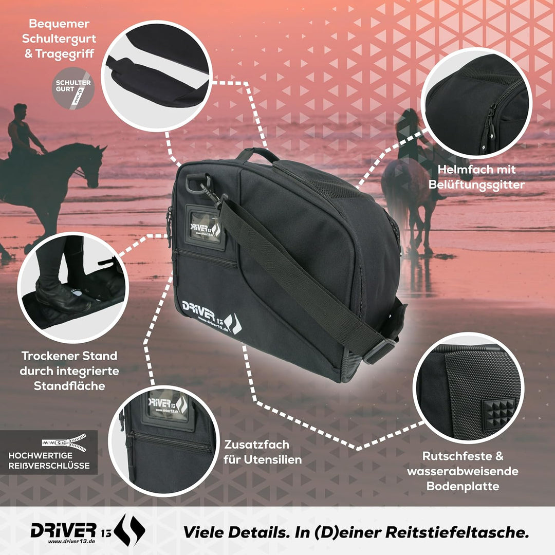 Driver13 Reitstiefelrucksack Reitstiefeltasche Stiefeletten Taschen Deluxe mit Helmfach für Reitstie
