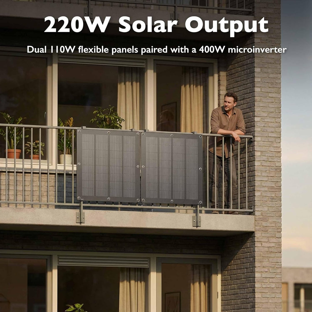 Solarpanel Set 110W, Semi-Flexibel & Leicht Balkonkraftwerk, Smart Monitoring per App, für Balkon &