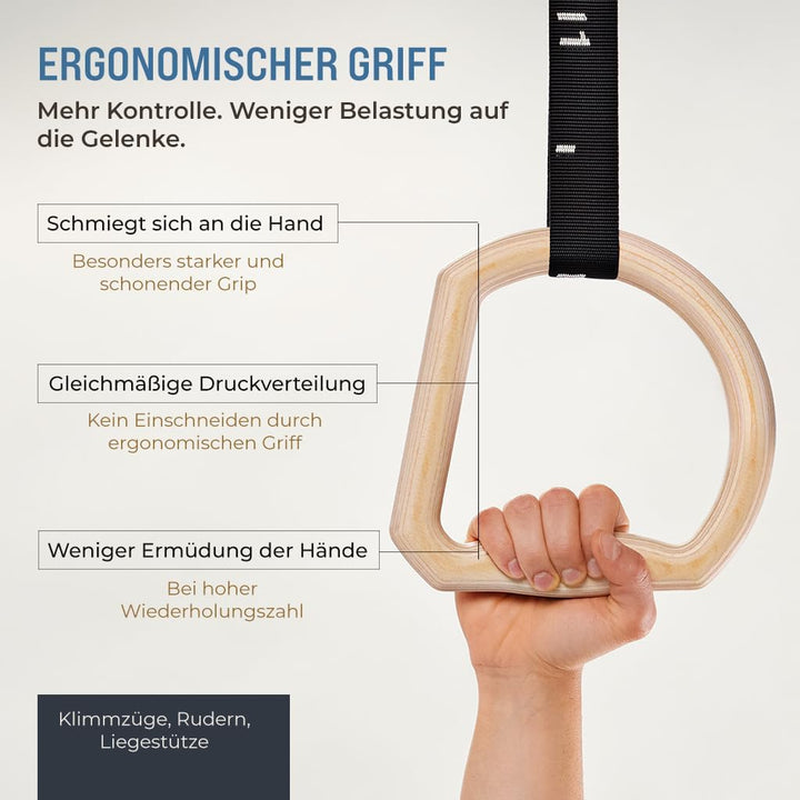 PULLUP & DIP Premium Turnringe Holz, Gym Rings Gymnastikringe, Turnerringe für Calisthenics, Breite