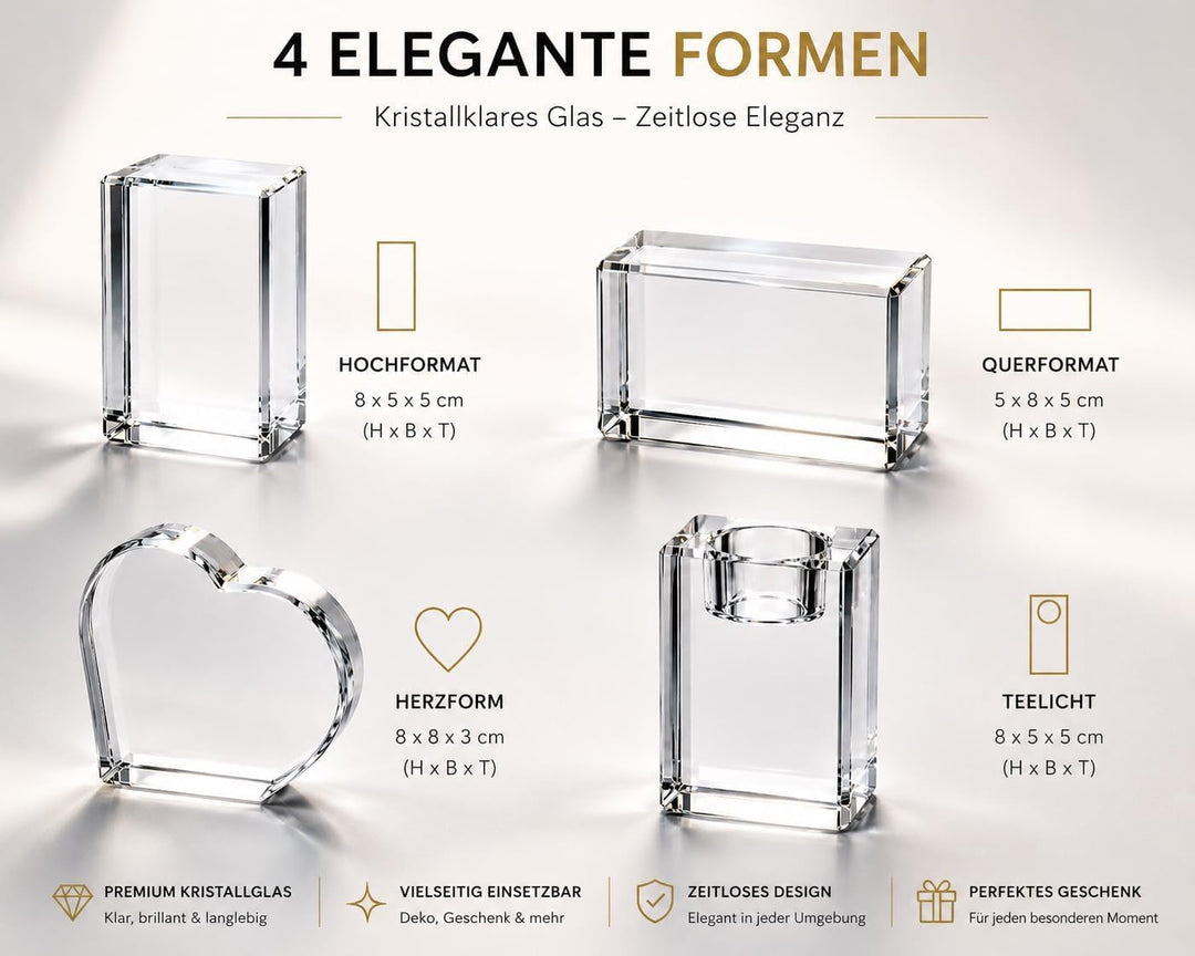 Kaltner Präsente Stimmungslicht LED Kerze/Kristall Glasblock / 3D-Laser-Gravur Teelichthalter Herz R