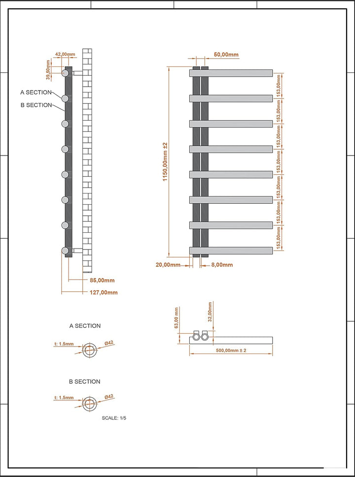 Aspira Home Moderner Design Badheizkörper „Cosy“ - Chrom - Mittelanschluss 1/2“ - 500x1150mm - Handt