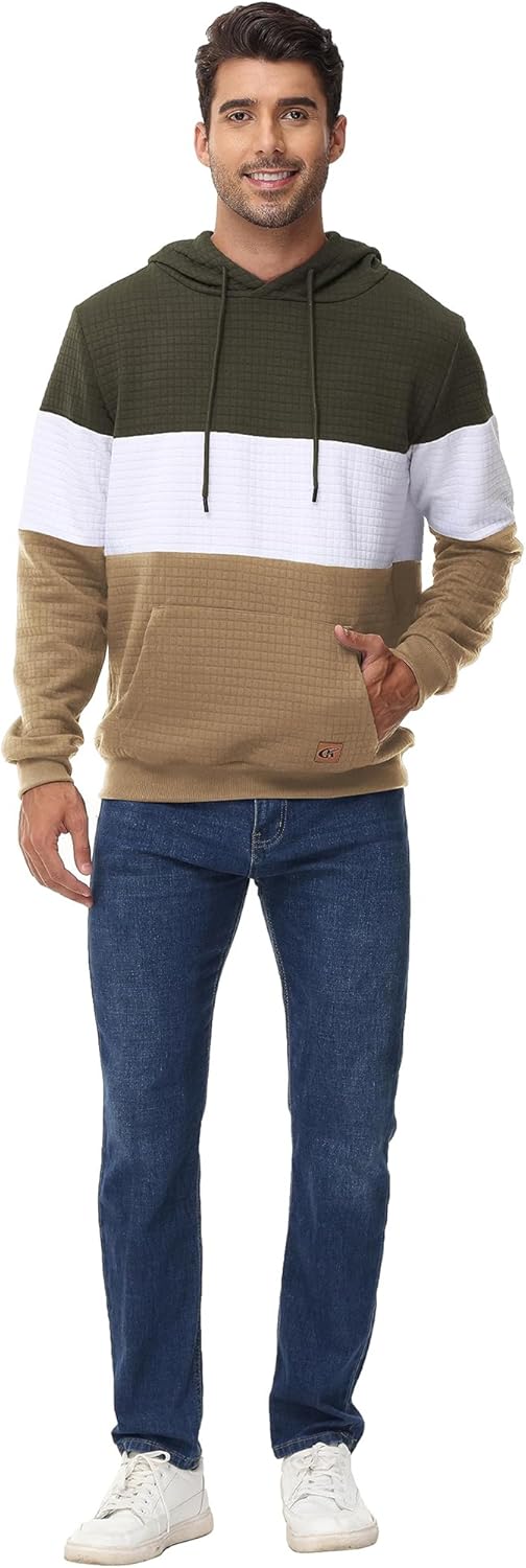 YuKaiChen Herren Pullover Herren Patchwork Hoodie Langarm Jacquard Kaputzenpullover Farbblock Sweats