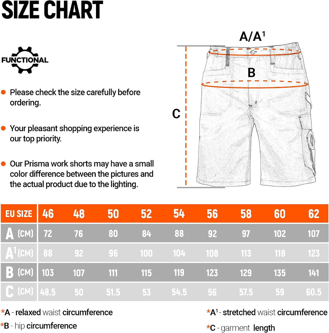 Prisma Arbeitsshorts - Kurze Arbeitshose Herren - Kurze Arbeitshosen Herren - Herren Cargohose Kurz