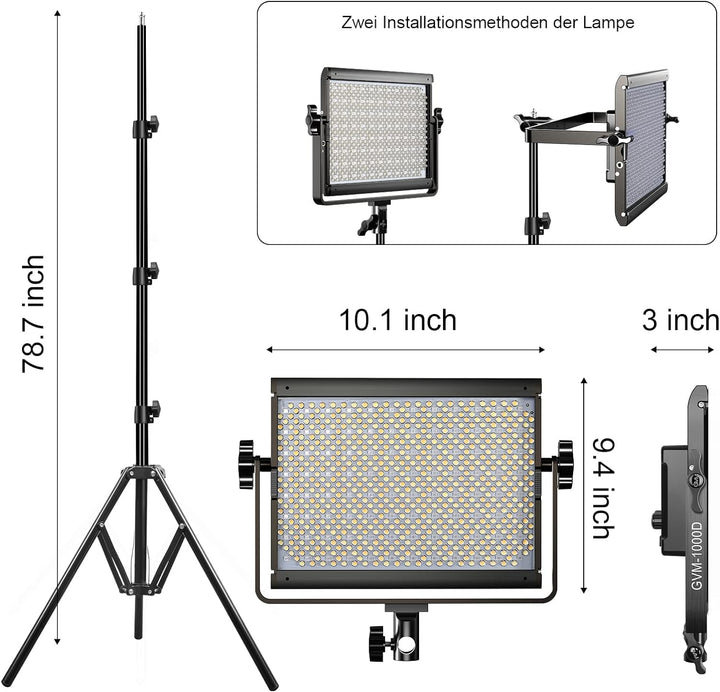 GVM 1000D RGB LED Videoleuchte mit Softbox, APP Steuerung LED Videobeleuchtung mit Stativ, 3200K-560