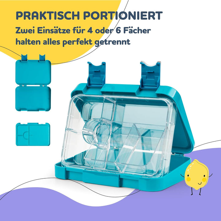 schmatzfatz Junior Brotdose Kinder mit Fächern, BPA Frei Lunchbox Kinder, Bento Box Kinder, Brotbox
