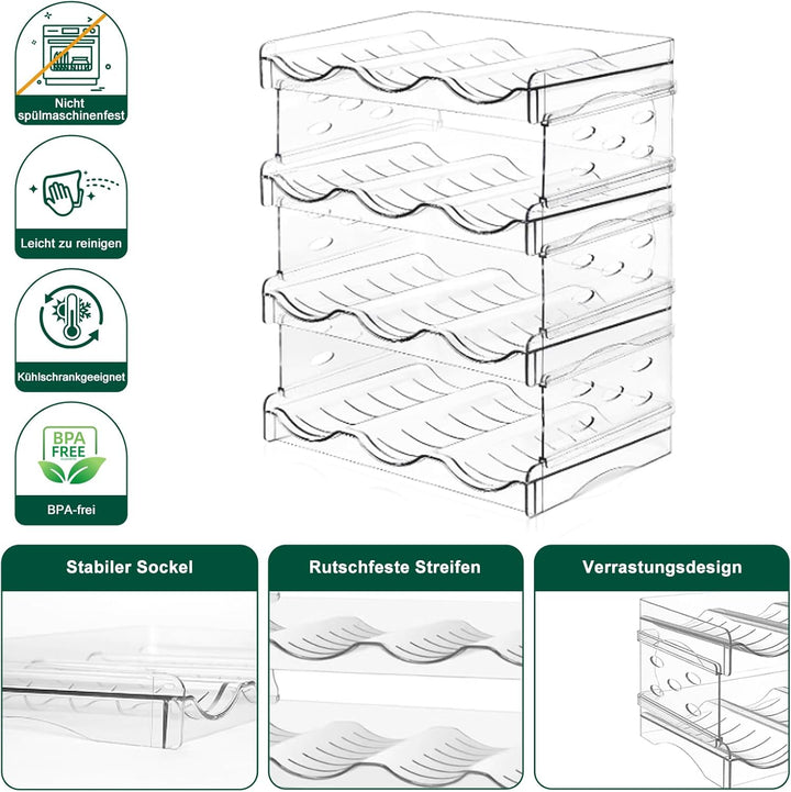 Stapelbarer Flaschenhalter – Für 12 Flaschen, geeignet für Kühlschrank, Schrank, Arbeitsplatte und B