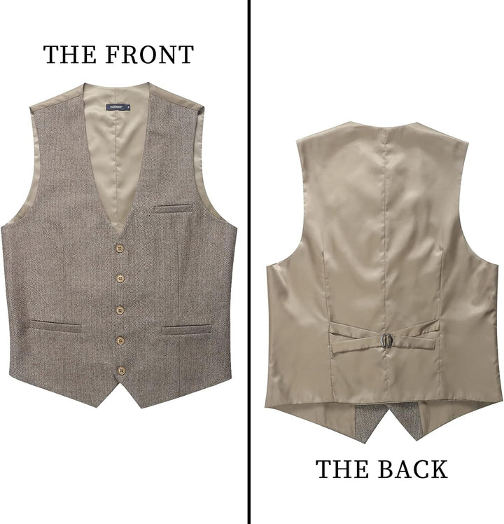 HISDERN Herren Anzugweste Herringbone Weste Hochzeit Herrenweste Formale Tweed Wollweste Classic Bas
