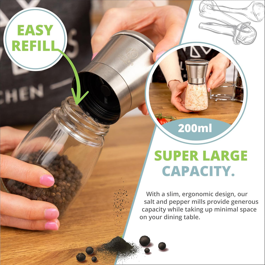 Oliver's Kitchen ® Salz und Pfeffermühle - Premium Keramikmühlen 2 Stück – Einfach aufzufüllen – man