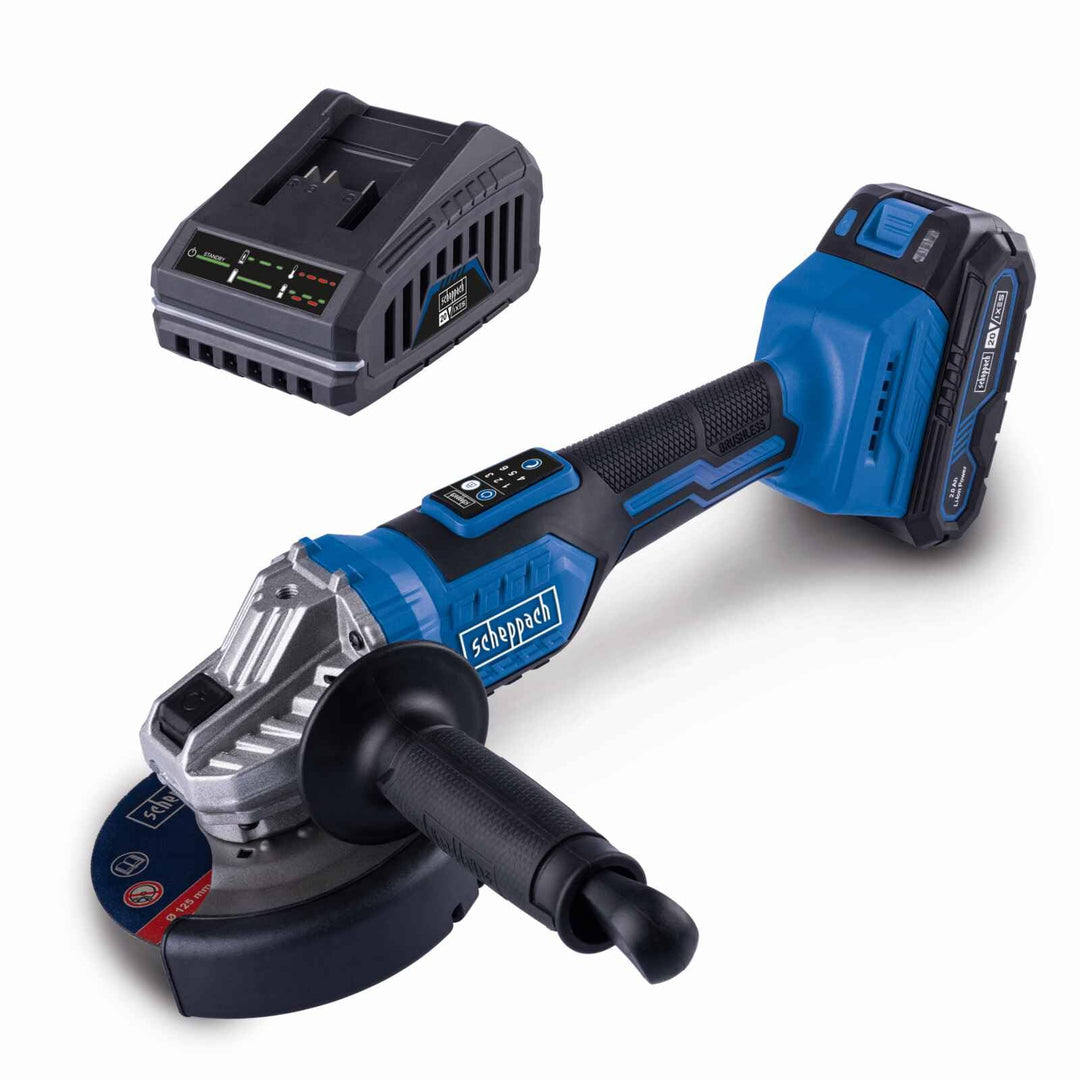 Scheppach Akku-Winkelschleifer BC-AG125-X 20V Brushless Motor mit Softstart | Schleifscheiben Ø 125m
