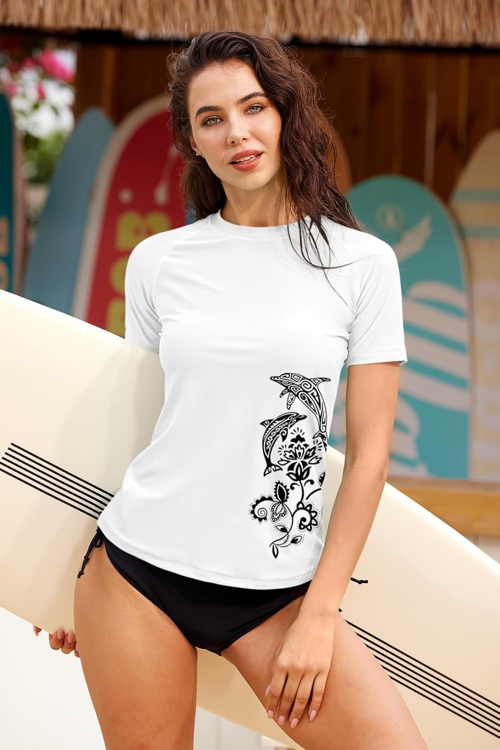 BesserBay Schwimmshirt Damen Kurzarm UV Shirt UPF 50+ Rashguard Women Rundhals Schnelltrocknend Bade
