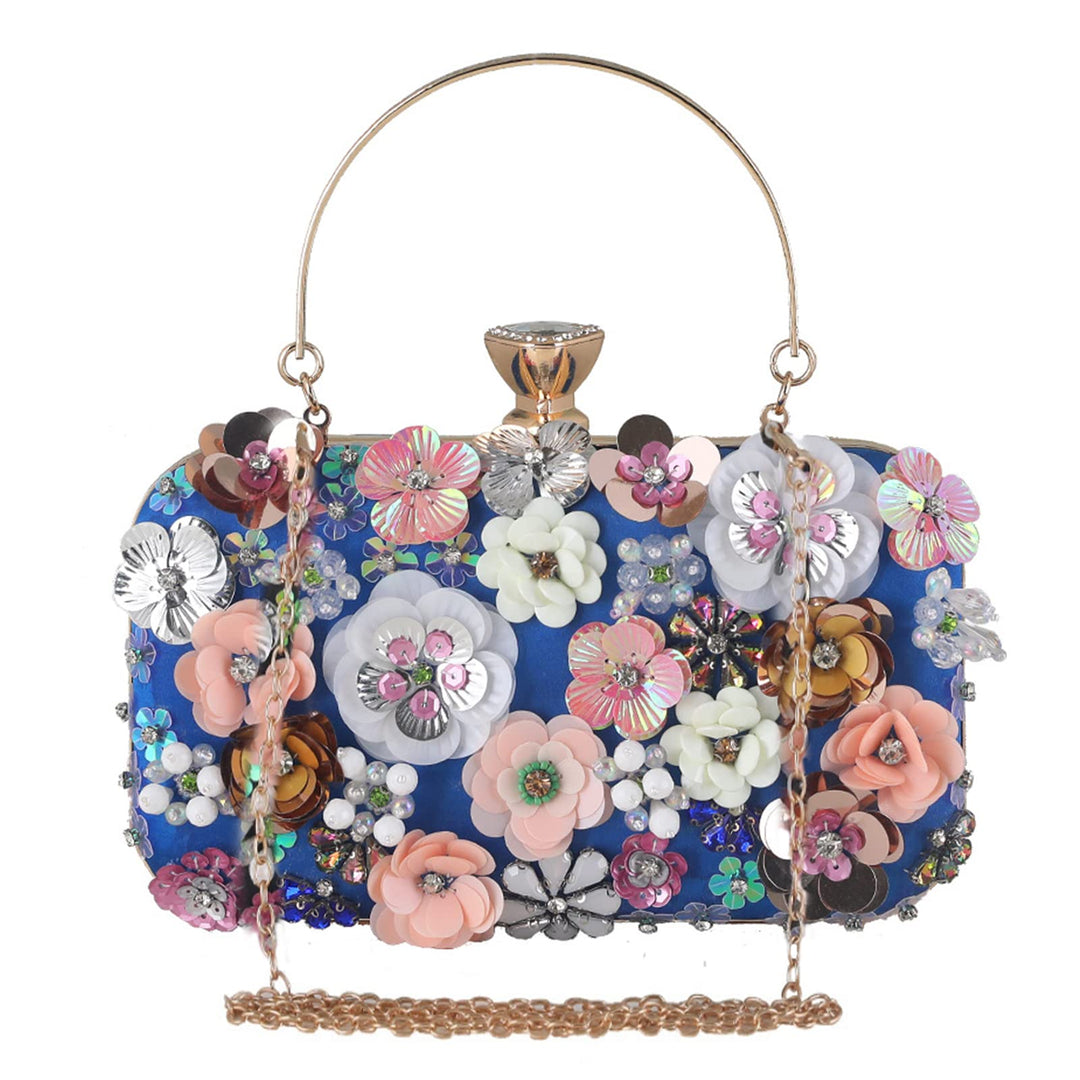 CORIOS Damen Clutch Tasche Blumen Abendtasche Hochzeit Bag Elegante Kette Shiny Strass Handtasche Sc