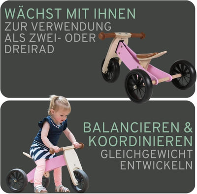 Bandits & Angels Lauflernrad/Laufrad aus Holz 4-in-1 Smartbike ab 1 Jahre (Retro Rosa), Retro Rosa