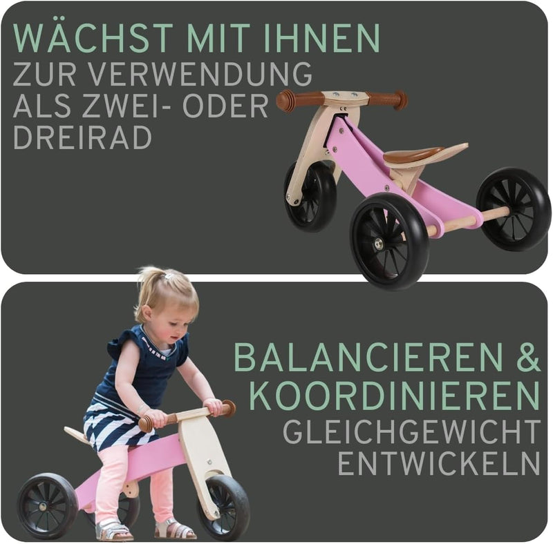 Bandits & Angels Lauflernrad/Laufrad aus Holz 4-in-1 Smartbike ab 1 Jahre (Retro Rosa), Retro Rosa