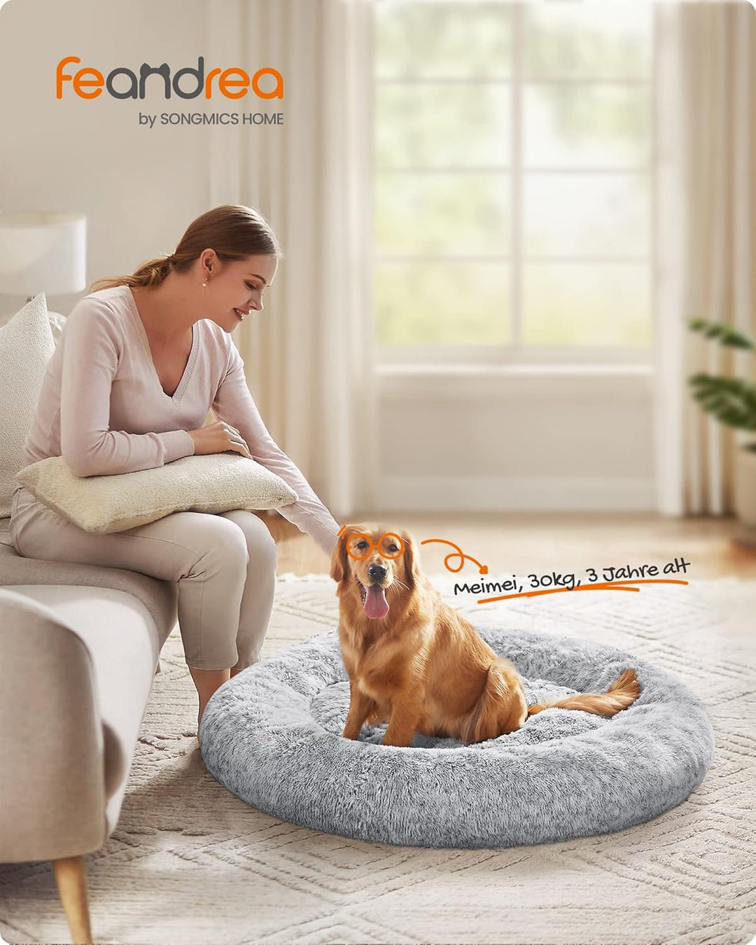 Feandrea Hundebett flauschig, Katzenbett, Donut Kissen, waschbar, Polsterung in der Mitte herausnehm