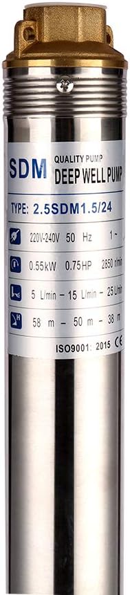 Edelstahl Tiefbrunnenpumpe Tauchpumpe 2.5 Zoll, 550W, 2800 L/H Garten/bewässerung oder Heimgebrauch
