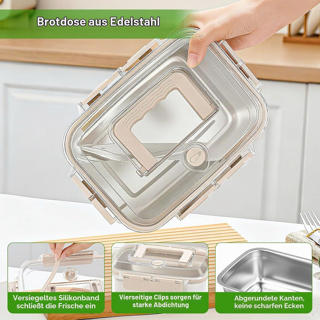 Brotdose Edelstahl, 1000ml Lunchbox aus Edelstahl Handhaben und Ersatzdichtung Auslaufsicher Brotdos