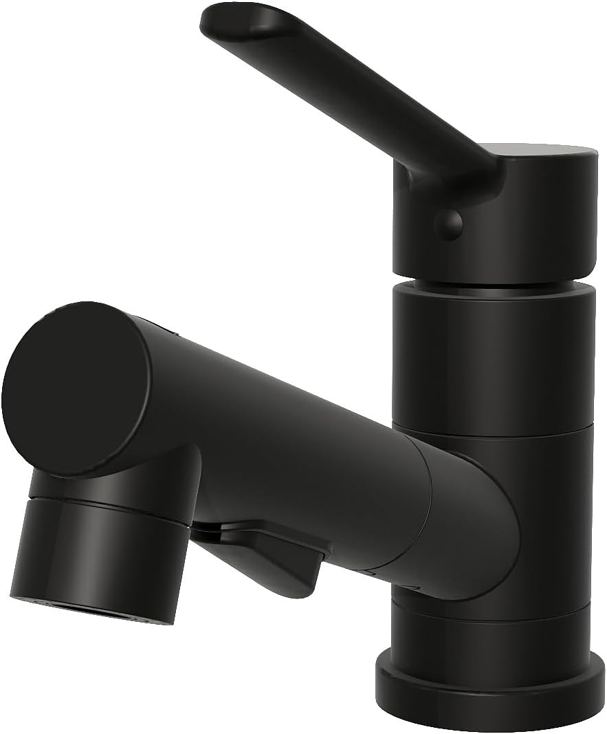 Wasserhahn Bad Schwarz, SEMANEY Hochdruck Waschtischarmatur mit Brause 3 Wasserstrahlarten, 180° Dre