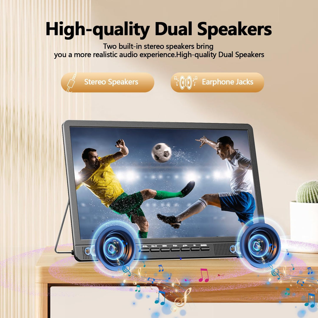 DESOBRY 18-Zoll Kleiner Fernseher mit Antenne, Tragbarer Fernseher mit Freeview DVB/T2 Tuner, HD 108