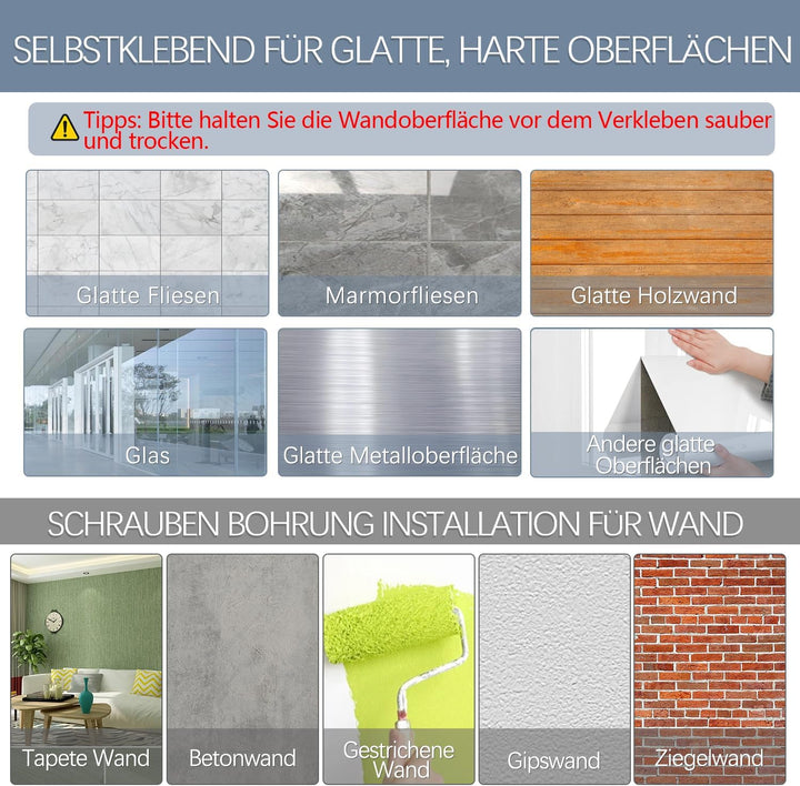 3-H Besenhalterung Wand Selbstklebend, 6 Stück Gerätehalter Besenhalter ohne Bohren, Edelstahl Besen