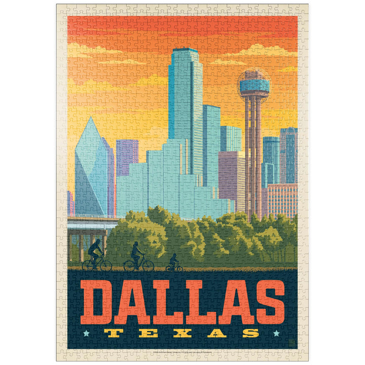 Dallas, Texas: Sunset Skyline, Vintage Poster - Premium 1000 Teile Puzzle - MyPuzzle Sonderkollektio