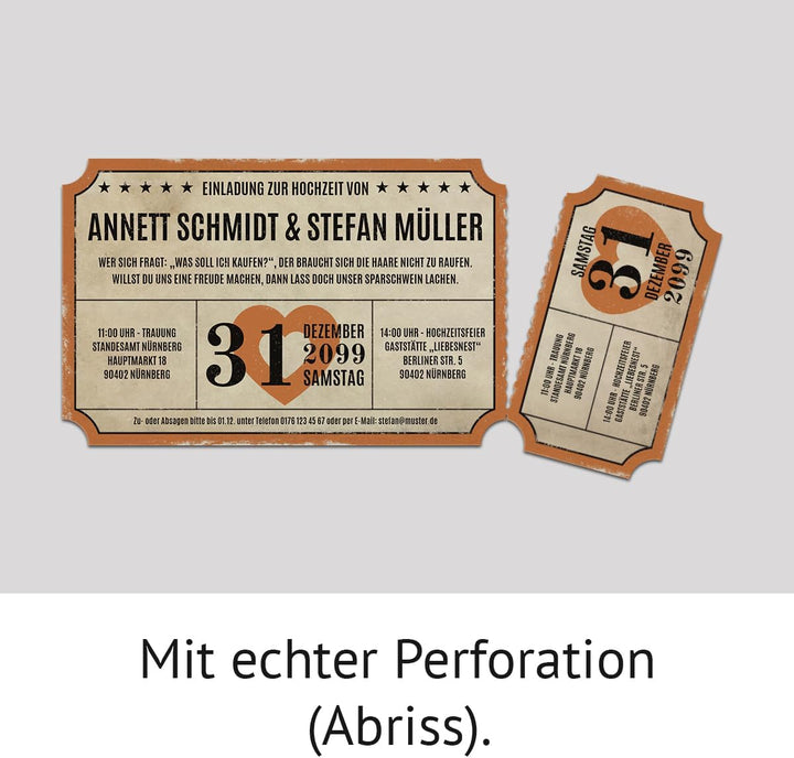 Kartenmachen.de Lasergeschnittene Foto Hochzeitseinladungen (10 Stück) - Vintage Ticket Luftballons