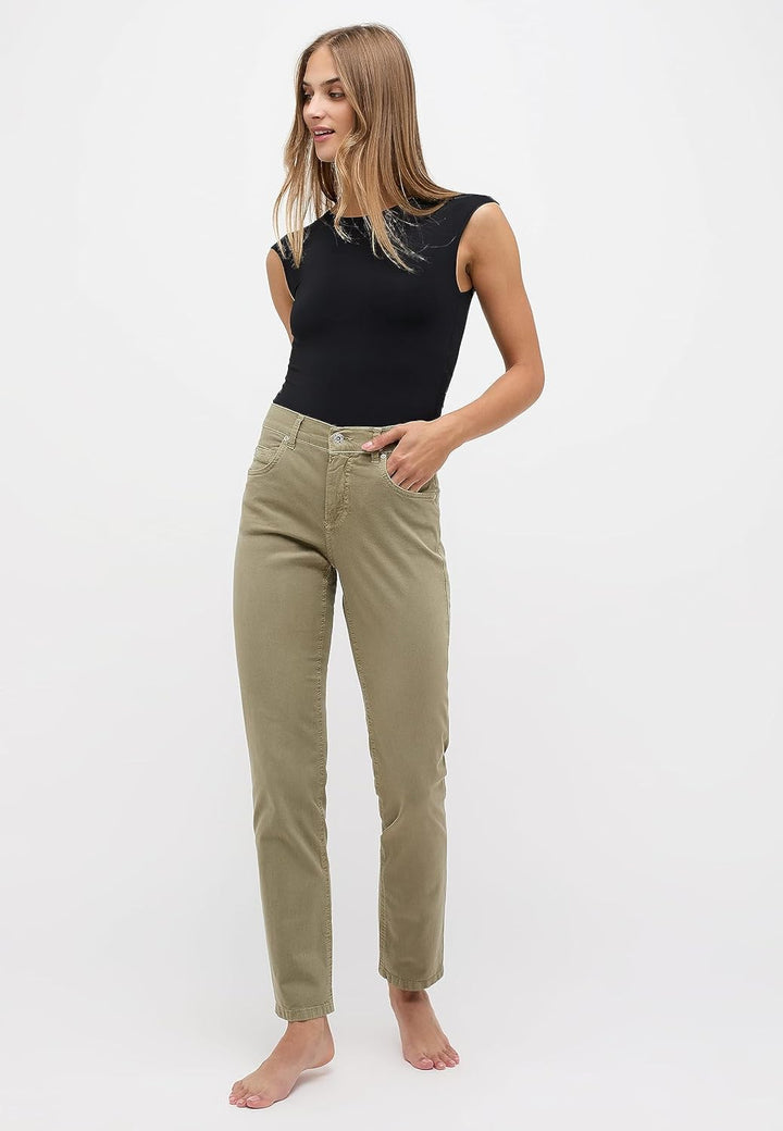 ANGELS Straight-Leg Jeans Jeans Cici mit Coloured Denim mit Label-Applikationen 42 Khaki, 42 Khaki