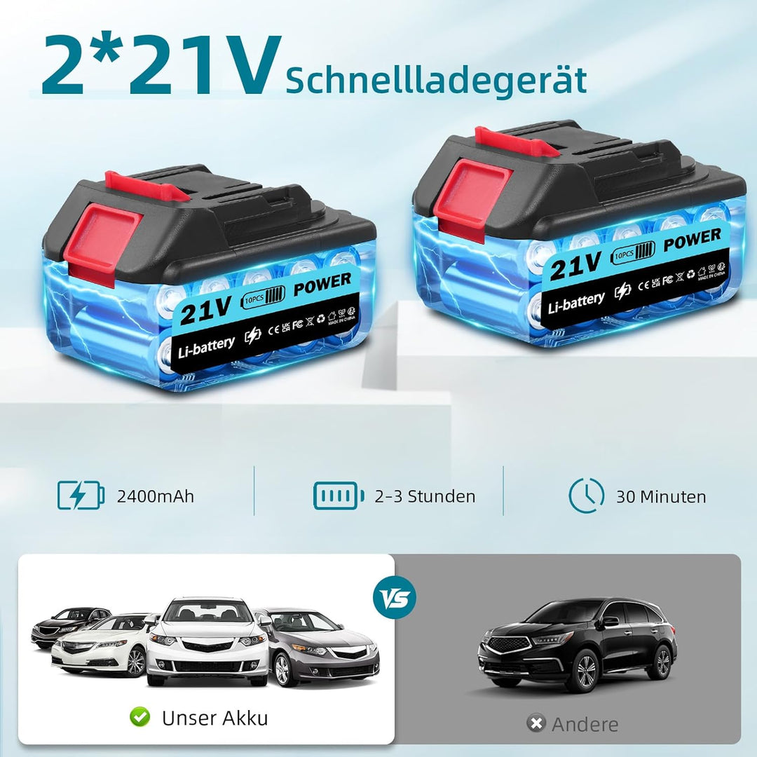 Akku Hochdruckreiniger,62 Bar Mobiler Hochdruckreiniger,Druckreiniger mit 2×3.0Ah Akkus,6-In-1 Multi