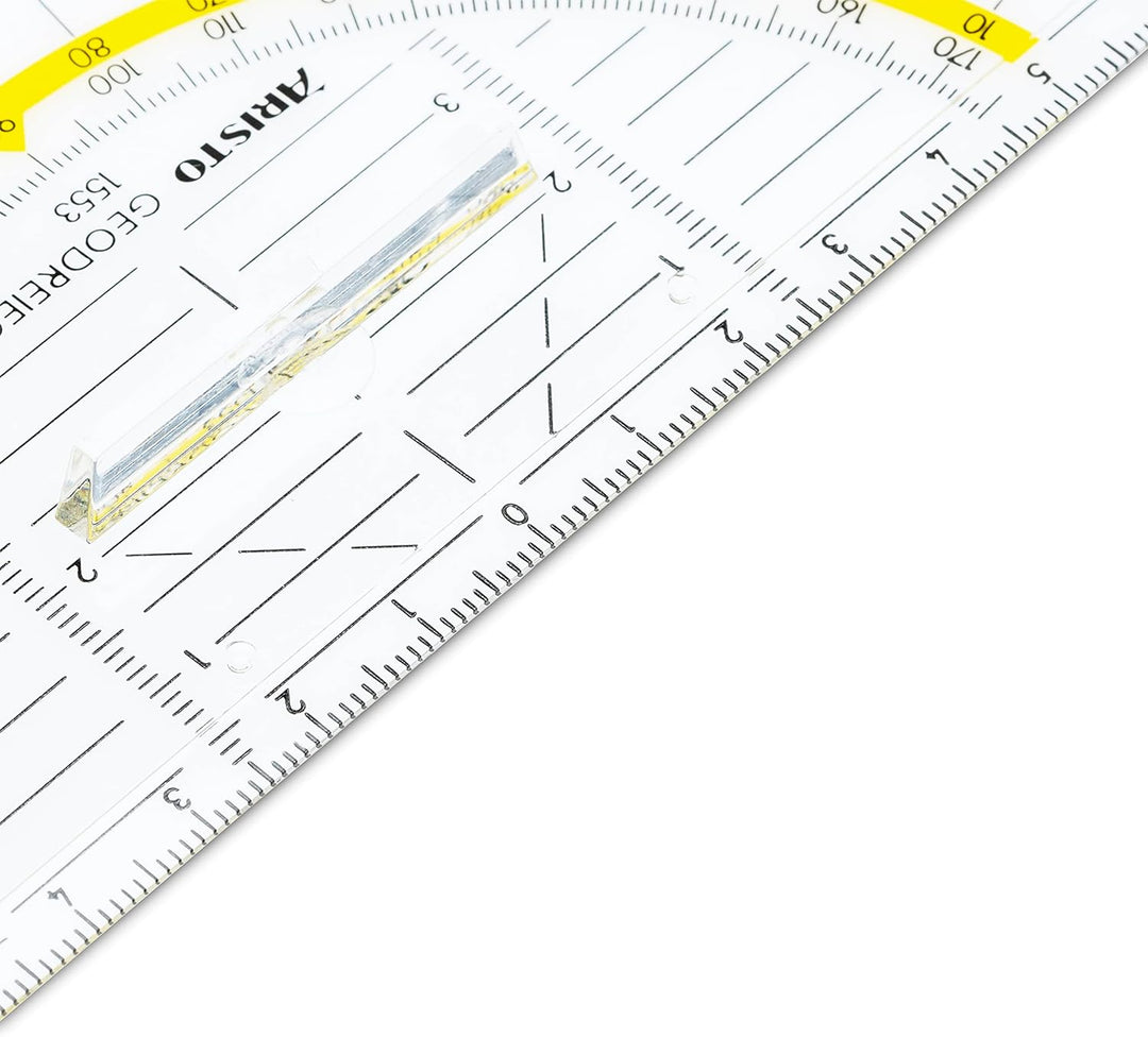 Aristo AR1553 Geodreieck mit festem Griff (Hypotenuse 16 cm, Tuschenoppen, Facette an der Hypotenuse