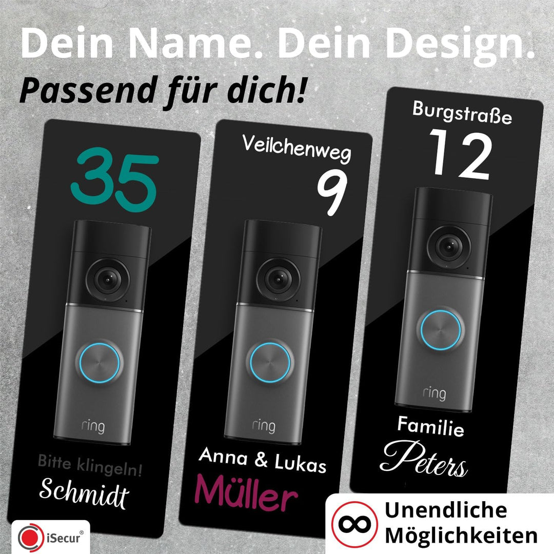 iSecur Personalisierte Blende passend für Ring Videotürklingel Acryl schwarz I Wired Doorbell Pro 3.