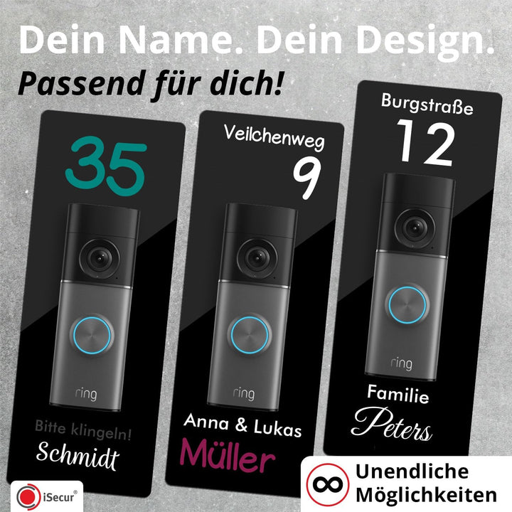 iSecur Personalisierte Blende passend für Ring Videotürklingel Acryl schwarz I Wired Doorbell Pro 3.