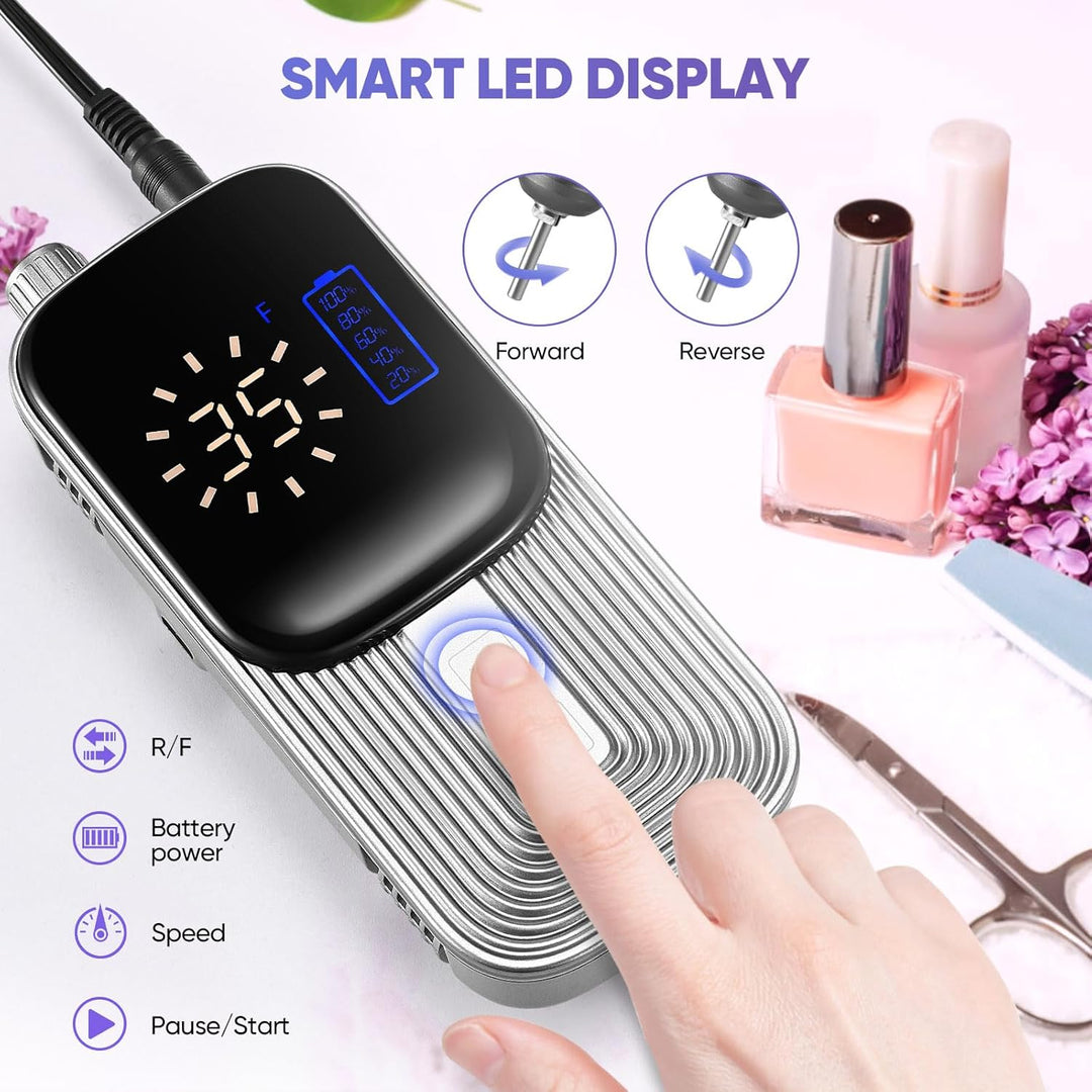 Elektrischer Nagelfräser Professionell Nagelfräser Kabellos 35000 U/min Elektrische Nagelfeile mit L