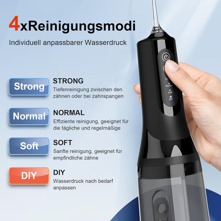 Munddusche Testsieger 2026, 300ML Wassertank IPX7 Wasserdicht, 5 Multifunktionale Jet-Tipps und 4 Mo