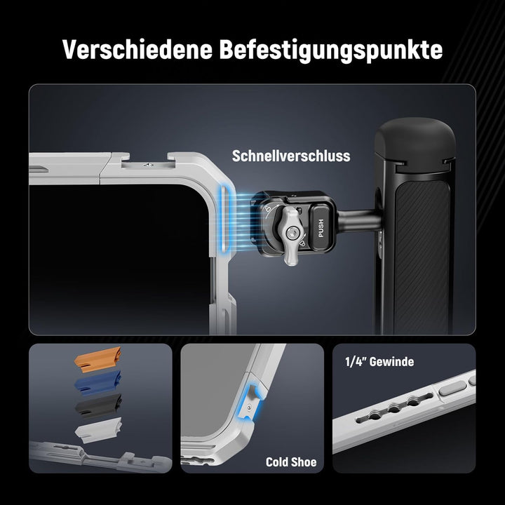 NEEWER Phone Käfig Cage Kompatibel mit iPhone 17 Pro Max, Schnellwechsel Video Rig Handy Stabilisato
