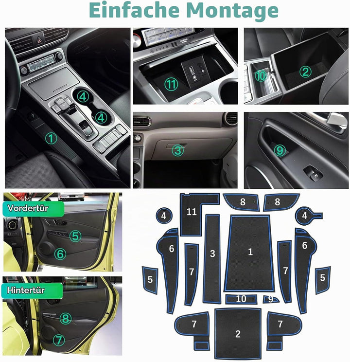 GAFAT 2019-2022 2023 Hyunda-i Kona Elektro EV Electric Antirutschmatten, Kona EV Gummimatten für Mit