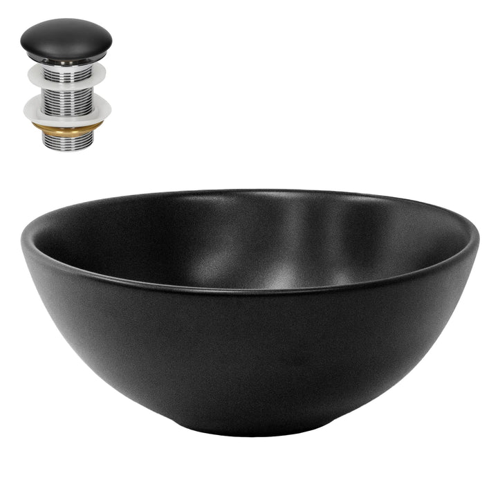 ML-Design Waschbecken aus Keramik in Schwarz matt Ø 280 x 150 mm mit Ablaufgarnitur, Runde Aufsatzwa