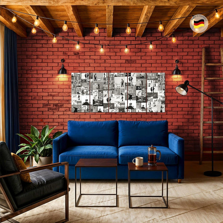 Runa Art Wandbild XXL Collage Banksy Loft Wohnzimmer 200 x 80 cm Braun 5 Teilig - Made in Germany -