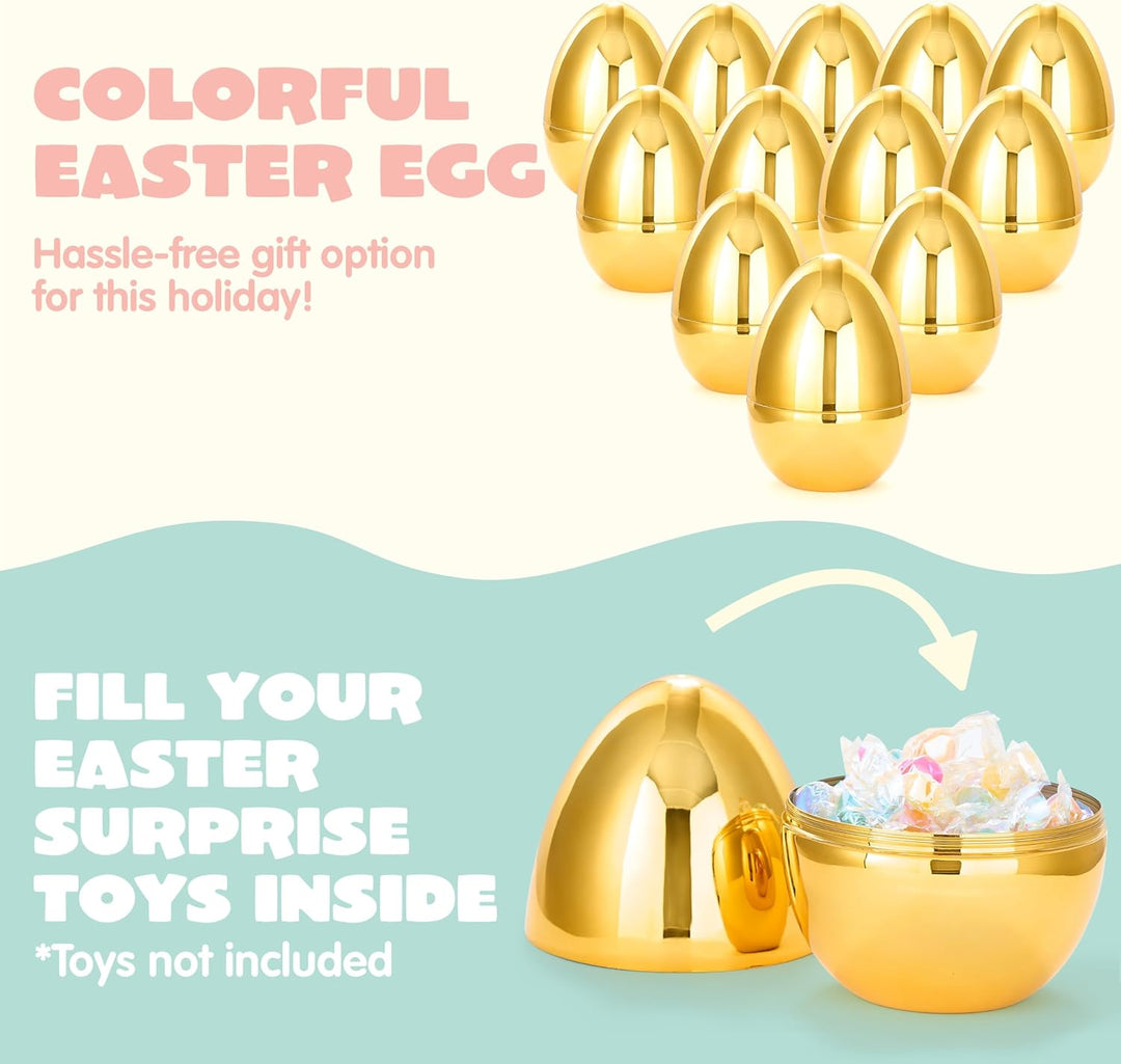 JOYIN 12 Stück riesige goldene Eier 15,2cm grosse metallische Plastik-Ostereier befüllbare Leere Übe