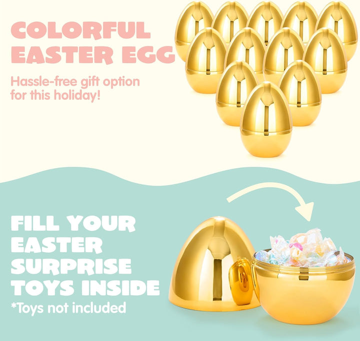 JOYIN 12 Stück riesige goldene Eier 15,2cm grosse metallische Plastik-Ostereier befüllbare Leere Übe