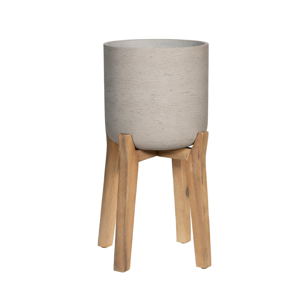 Finestgreen Charlie Feet High | Handgefertigtes Pflanzgefäss auf Holzfüssen (XL Ø:40 H:67 cm, Grau)