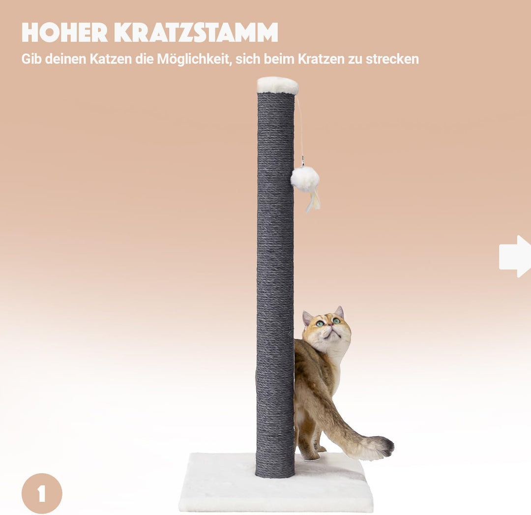 Petrebels Kratzsäule mit 90 cm Sisalstamm, Kratzstamm Maine 90, Off-White | extra stabil, platzspare