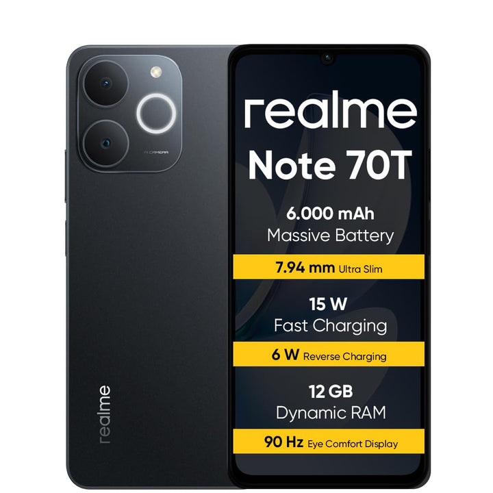 realme Note 70T Smartphone 4+256 GB, 6000 mAh Akku, 15 W Schnellladung mit 6 W Rückladung, 24 GB dyn