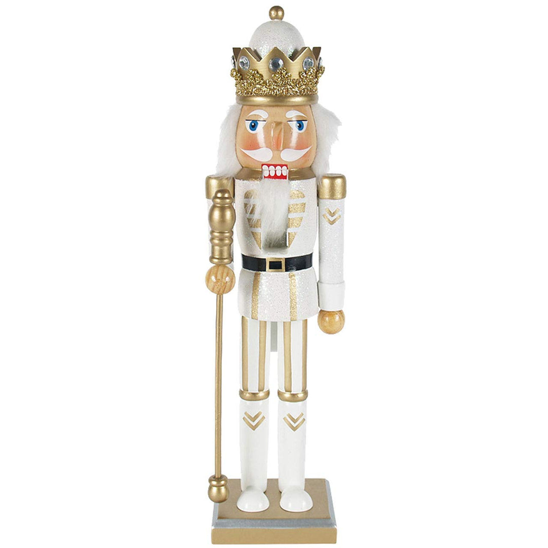 OBC-Kunsthandwerk Nussknacker Deko Figur König mit Zepter weiss-Gold / 38 cm/Nussknacker Holzfigur/h