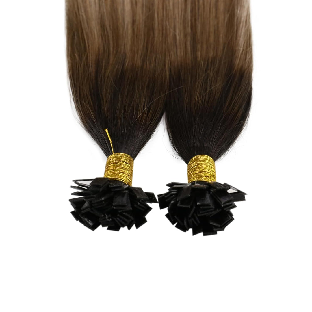 Ugeat Bonding Extensions Echthaar Dunkelbraun Extensions Echthaar Bondings Flat Tip Balayage Braun K